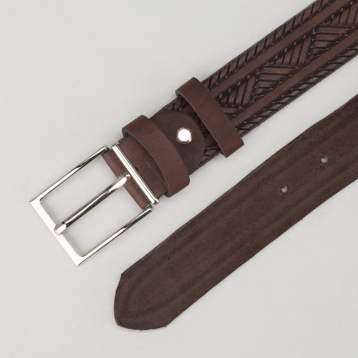 Ремень мужской, винт, пряжка под металл, ширина - 3,5см, коричневый