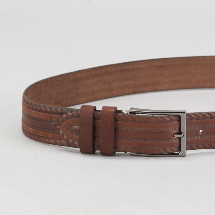 Ремень мужской, винт, пряжка под металл, ширина - 3,5см, коричневый
