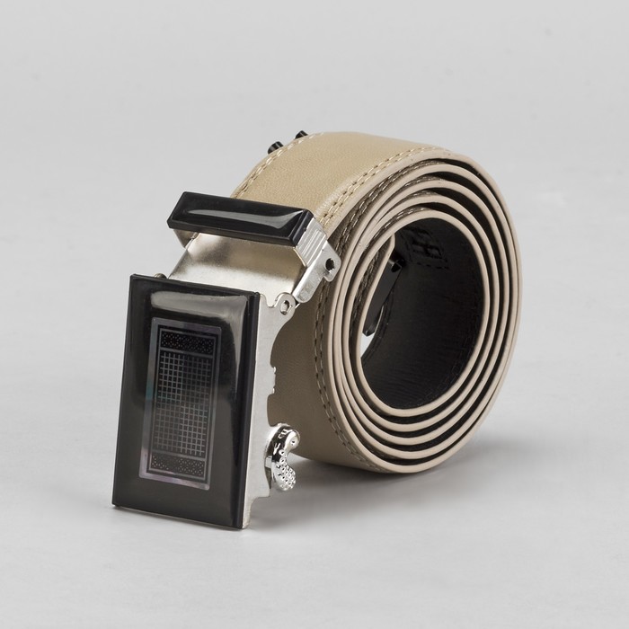 Ремень мужской гладкий, пряжка-автомат МИКС, ширина - 4см, бежевый