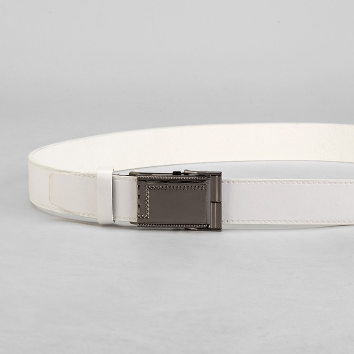Ремень мужской гладкий, пряжка-зажим МИКС, ширина - 4см, белый