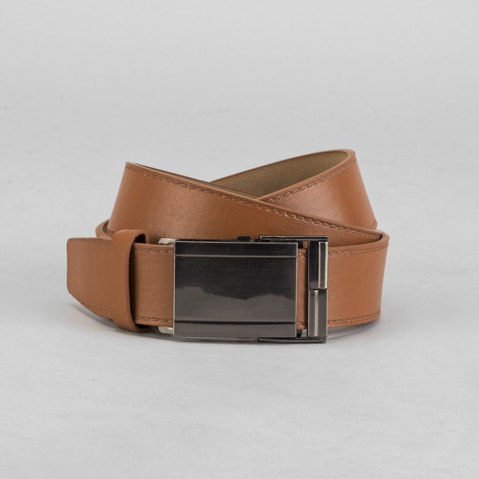 Ремень мужской гладкий, пряжка-зажим МИКС, ширина - 4см, коричневый