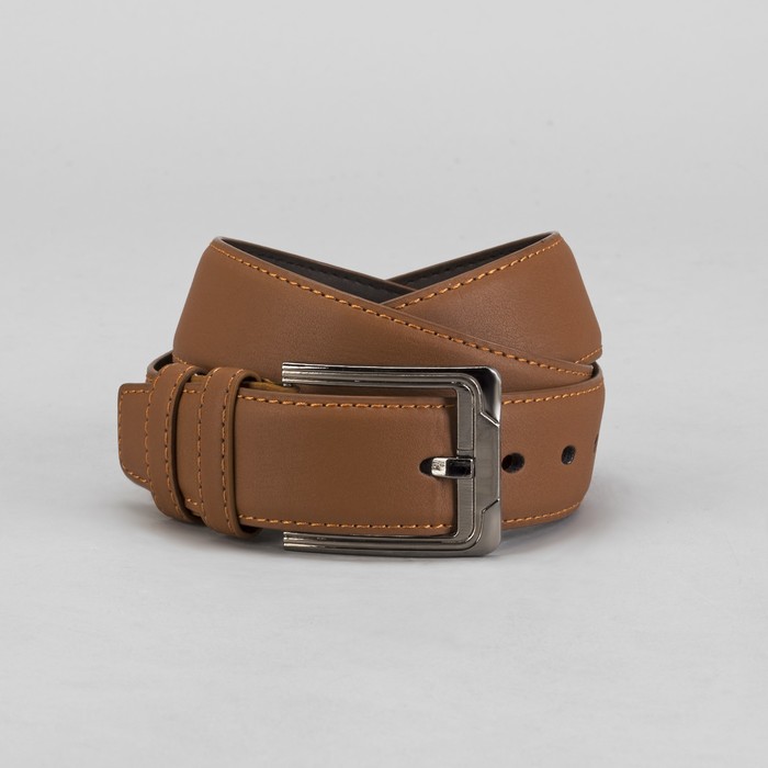 Ремень мужской гладкий, пряжка под металл, ширина - 4см, коричневый