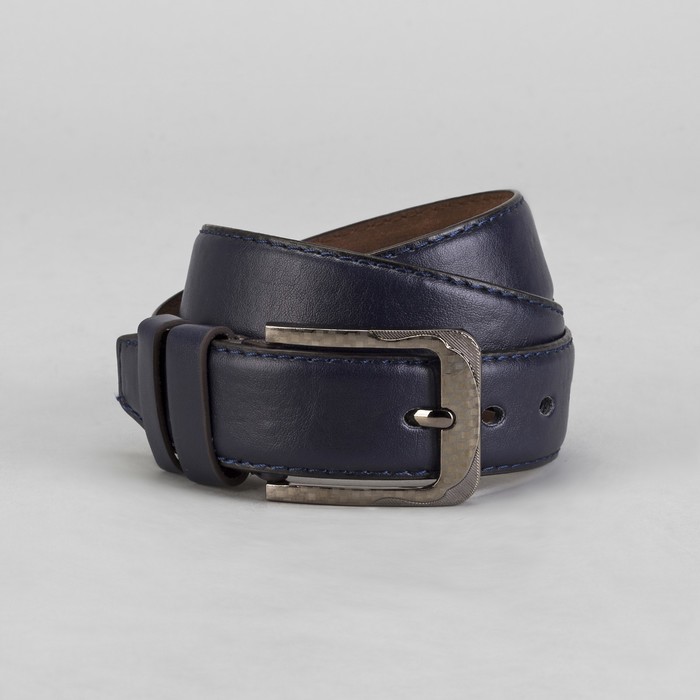 Ремень мужской гладкий, пряжка под металл, ширина - 4см, синий