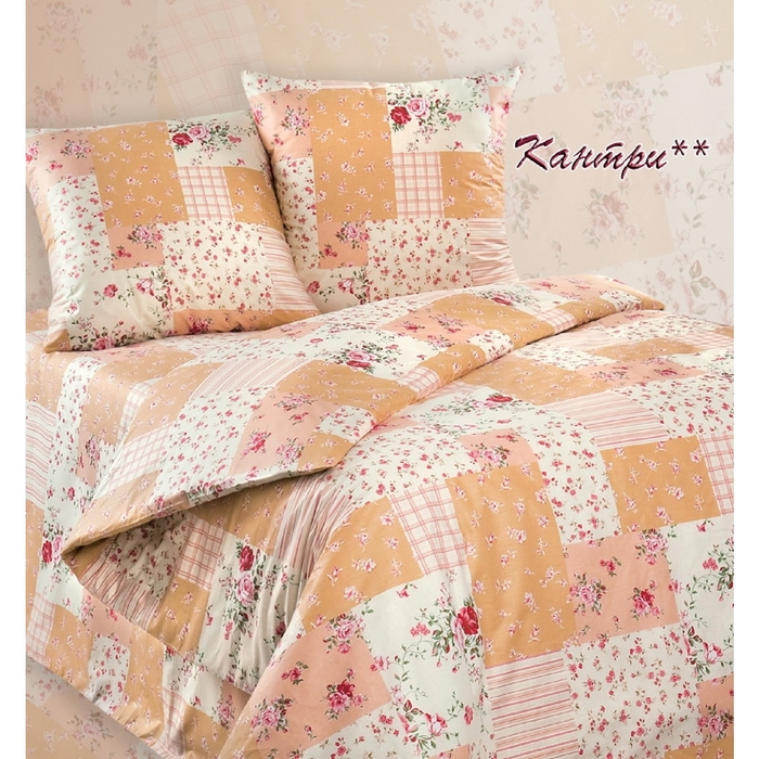 Постельное бельё Эталоника "Кантри" с компаньоном евро, размер 205х217 см, 220х240 см, 70х70 см - 2 шт., поплин, 115 г/м2