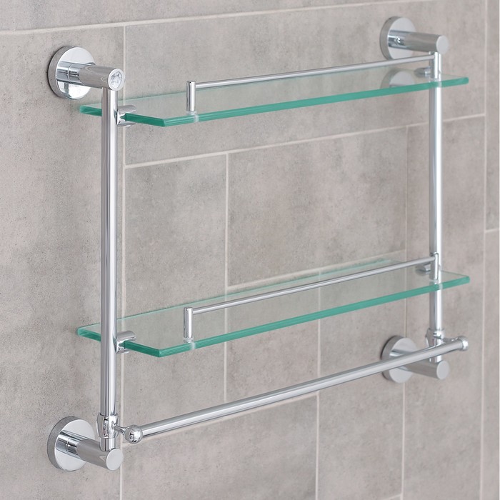 Полка Accoona А11310-2, двойная, с полотенцедержателем, стекло
