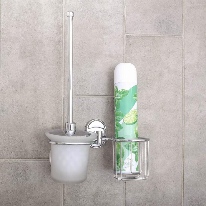 Ерш для унитаза Accoona A11211-1, настенный, с крышкой, отсек под дезодорант, стекло, хром