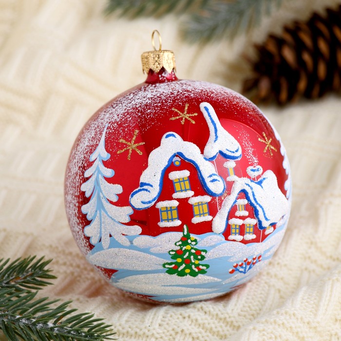 Новогодний шар ручной работы "Снежный пейзаж" микс