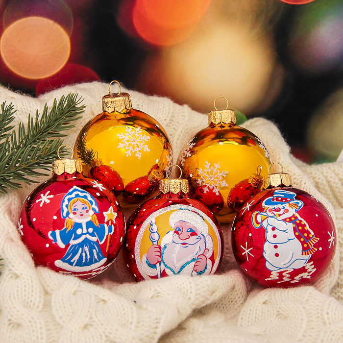 Новогодние шары ручной работы "Чудо" (набор 5 шт.)
