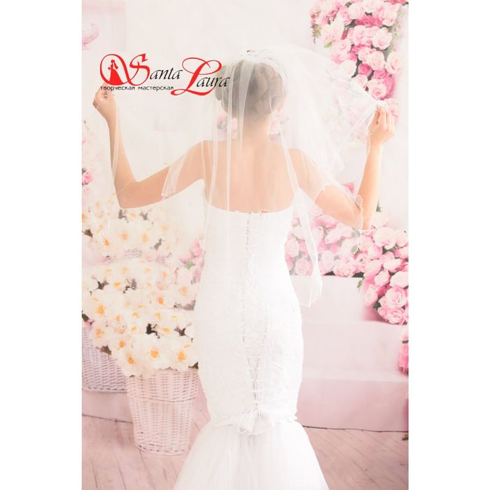 Фата с бисером и висюльками, гребень белая