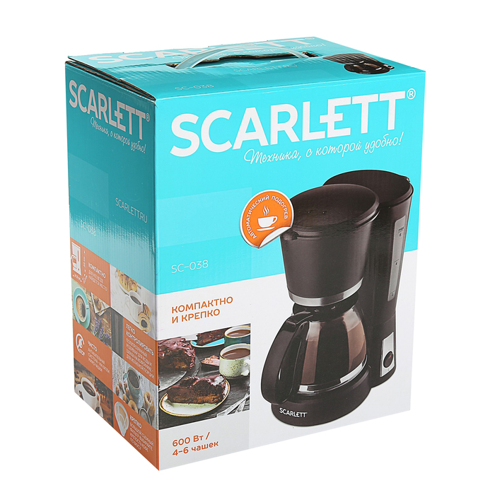 Кофеварка Scarlett SC 038, 600 Вт, 1.2 л, капельная