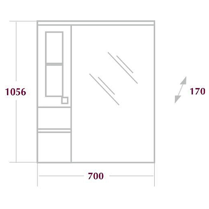 Зеркало-шкаф Onika Сакура 70.102, правый, Венге шелк