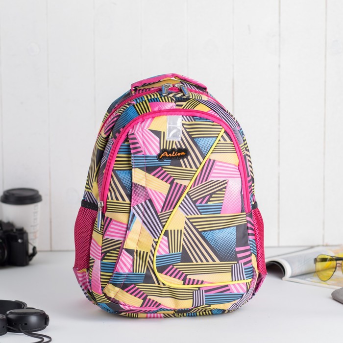 Рюкзак молодёжный на молнии "Цветы", 1 отдел. 1 наружный карман, чёрный/малиновый