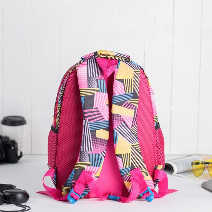 Рюкзак молодёжный на молнии "Цветы", 1 отдел. 1 наружный карман, чёрный/малиновый