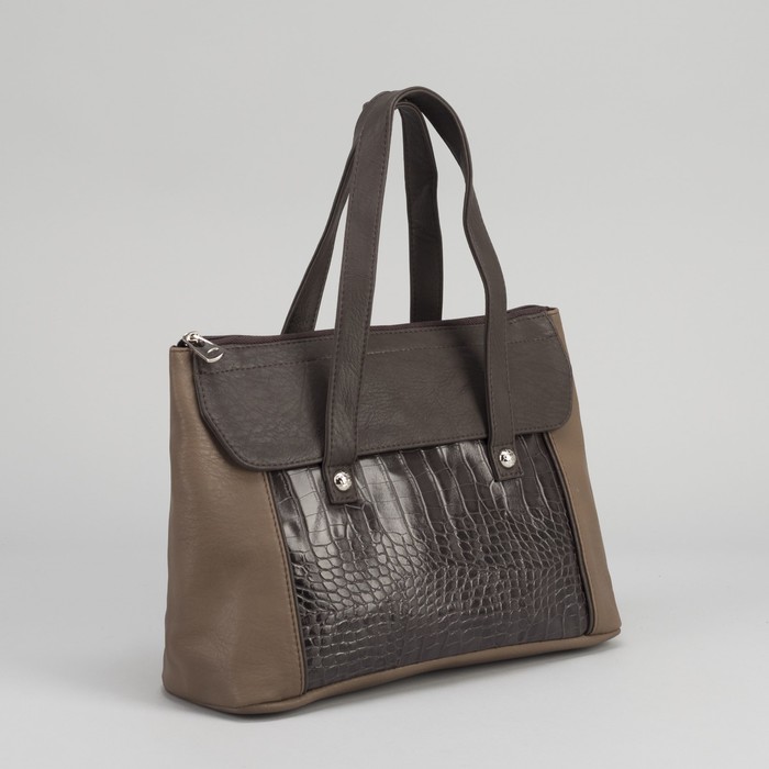 Сумка женская на молнии, 2 отдела, 2 наружных кармана, коричневая