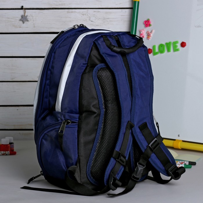 Рюкзак молодёжный на молнии "Сириус", 2 отдела, 3 наружных кармана, синий