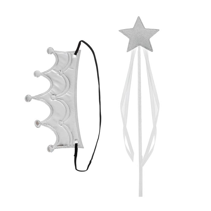 Карнавальный набор "Фея", 2 предмета: корона, жезл, цвет серебряный
