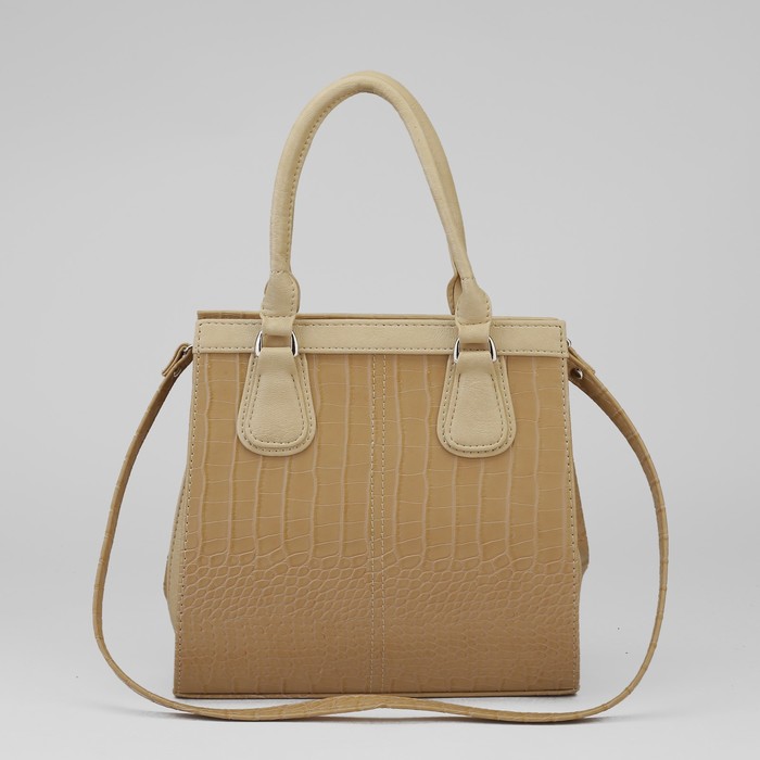 Сумка женская на молнии, 1 отдел, 1 наружный карман, бежевая рептилия