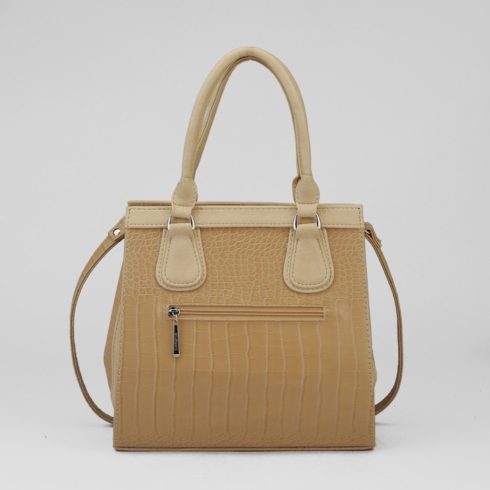 Сумка женская на молнии, 1 отдел, 1 наружный карман, бежевая рептилия