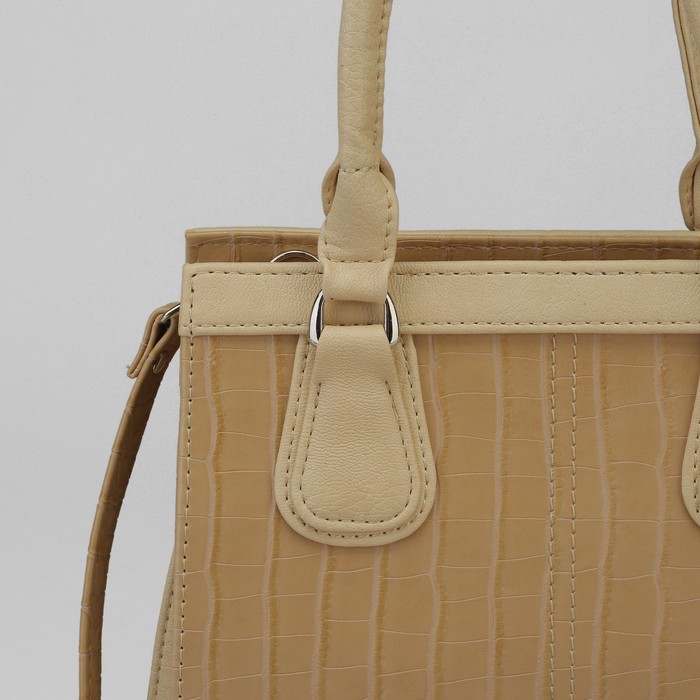 Сумка женская на молнии, 1 отдел, 1 наружный карман, бежевая рептилия