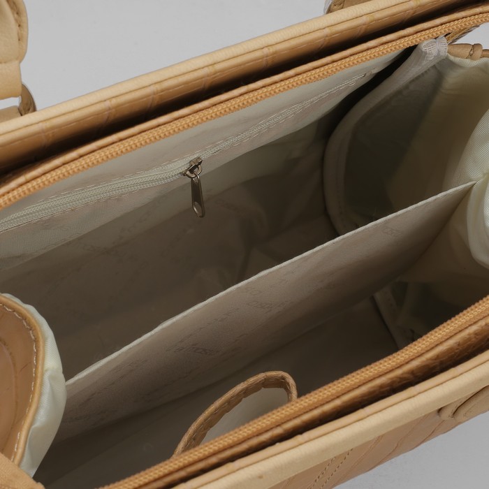 Сумка женская на молнии, 1 отдел, 1 наружный карман, бежевая рептилия