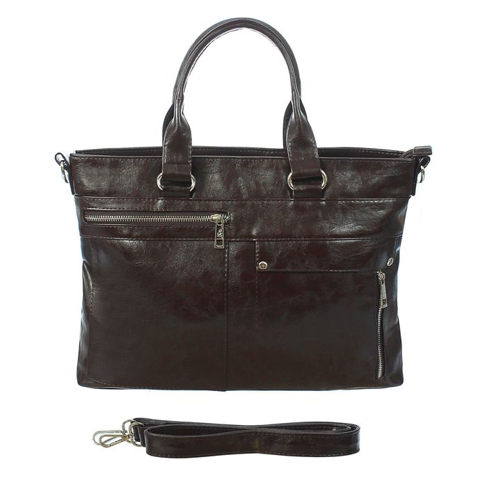 Сумка женская на молнии, 2 отдела, 1 наружный карман, длинный ремень, коричневая