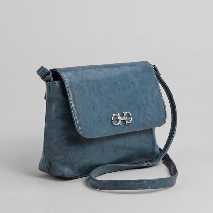 Сумка женская на клапане, 1 отдел, 1 наружный карман, синяя