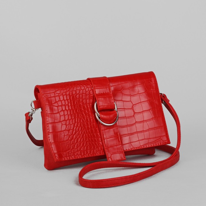 Сумка женская на клапане, 1 отдел, 1 наружный карман, длинный ремень, красная