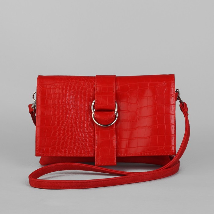 Сумка женская на клапане, 1 отдел, 1 наружный карман, длинный ремень, красная