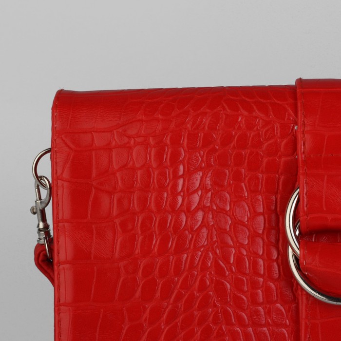 Сумка женская на клапане, 1 отдел, 1 наружный карман, длинный ремень, красная