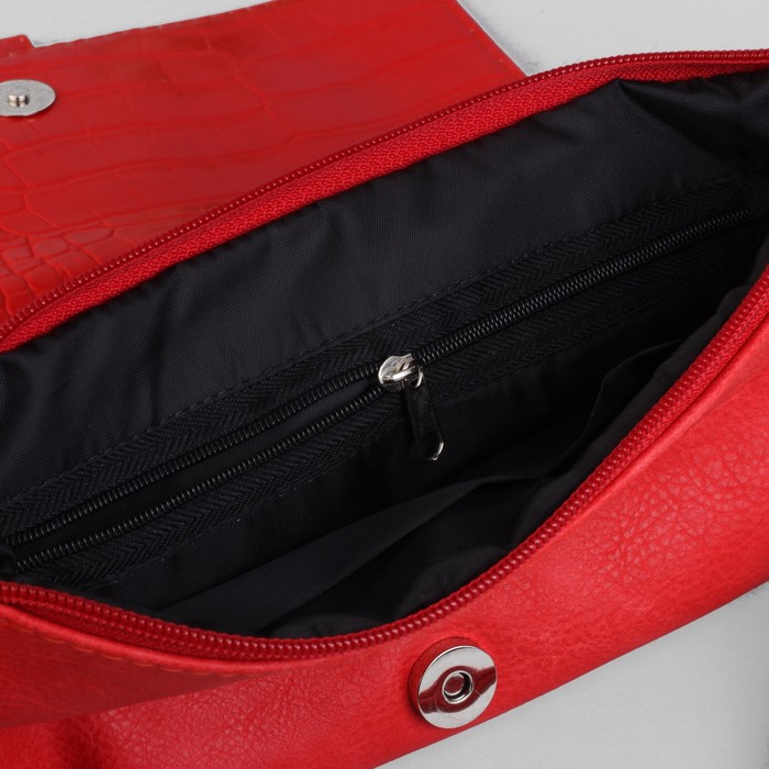 Сумка женская на клапане, 1 отдел, 1 наружный карман, длинный ремень, красная