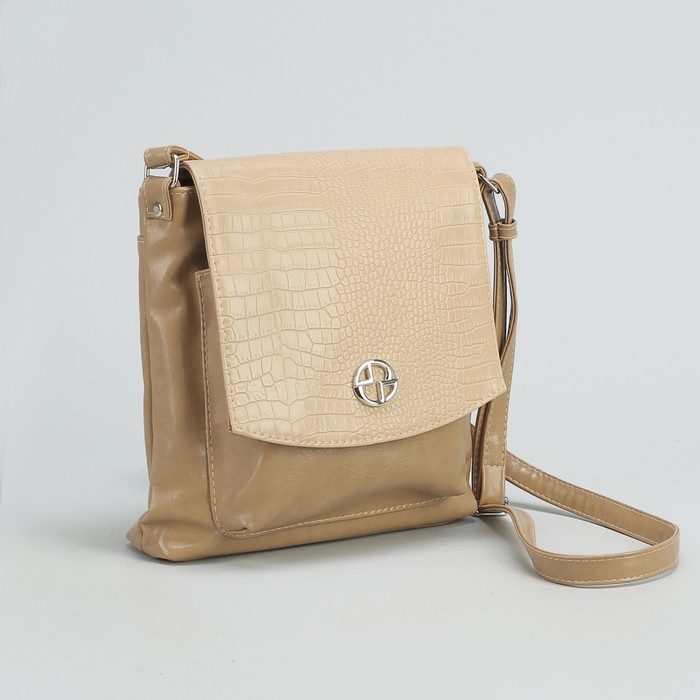 Сумка женская на клапане, 1 отдел, 1 наружный карман, бежевая