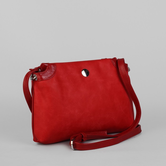 Сумка женская на молнии, 1 отдел, 1 наружный карман, длинный ремень, красная