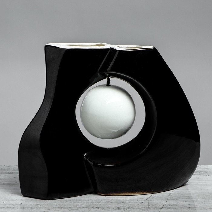 Ваза "Принцип" глазурь, чёрная, с белым шаром