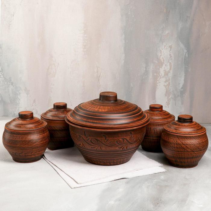 Набор для запекания "Дымка" 2,5 л/ 0,5 л красная глина, резная