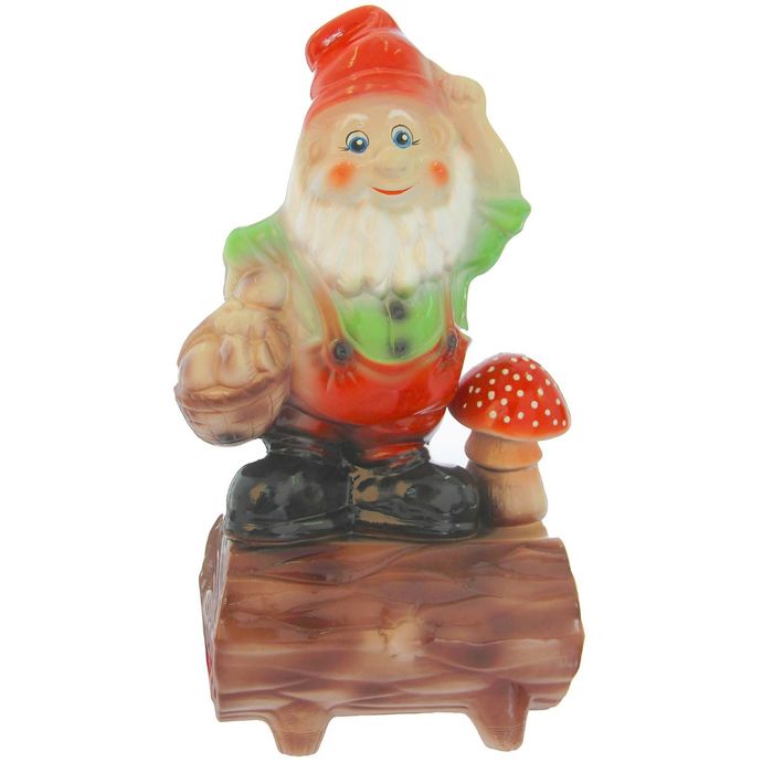 Садовая фигура "Гном грибник на бревне", 17 см