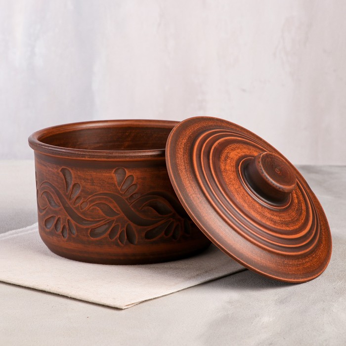 Набор кастрюля и миски, красная глина резной, 5 предметов, 1,7 л/ 0,4 л