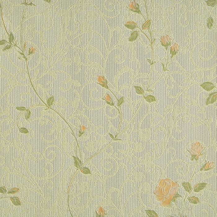 Обои виниловые Белвинил "Верона", фон-71, зеленые с бежевой розой, 1,06х10 м
