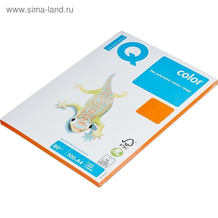 Бумага цветная А4 100 л, IQ COLOR, 80 г/м2, оранжевый, OR43