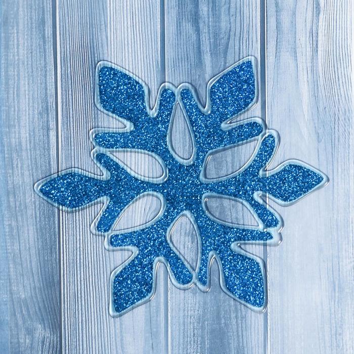 цена Наклейка на стекло Синяя снежинка блеск 10х12 см, синий