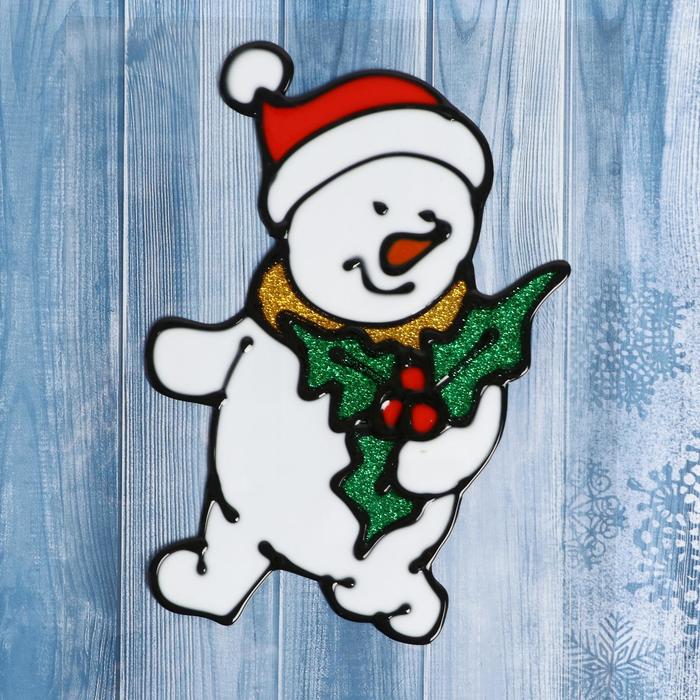 Наклейка на стекло &quot;Снеговик в колпаке&quot;