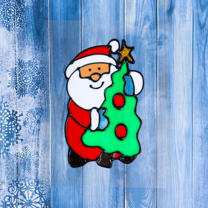Наклейка на стекло Дед Мороз с ёлкой 9х14 см дед мороз длинная шуба с ёлкой 17 см
