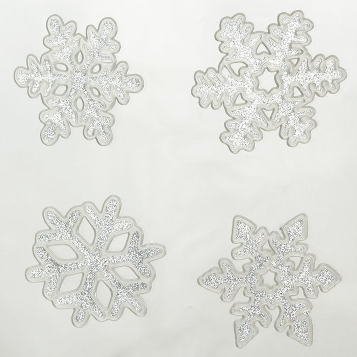 Наклейки на стекло &quot;Блестящие пушистые снежинки&quot; (набор 4 шт.)