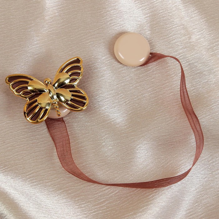 Подхват для штор «Бабочка», 6 × 4 см, 26 см, цвет золотой/коричневый