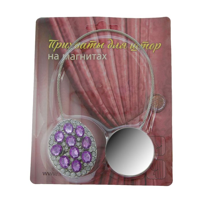 Подхват для штор тросик "Овал", цвет серебряный с фиолетовыми стразами