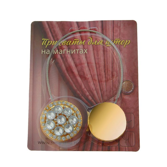 Подхват для штор тросик "Круг", цвет золотой с белыми стразами