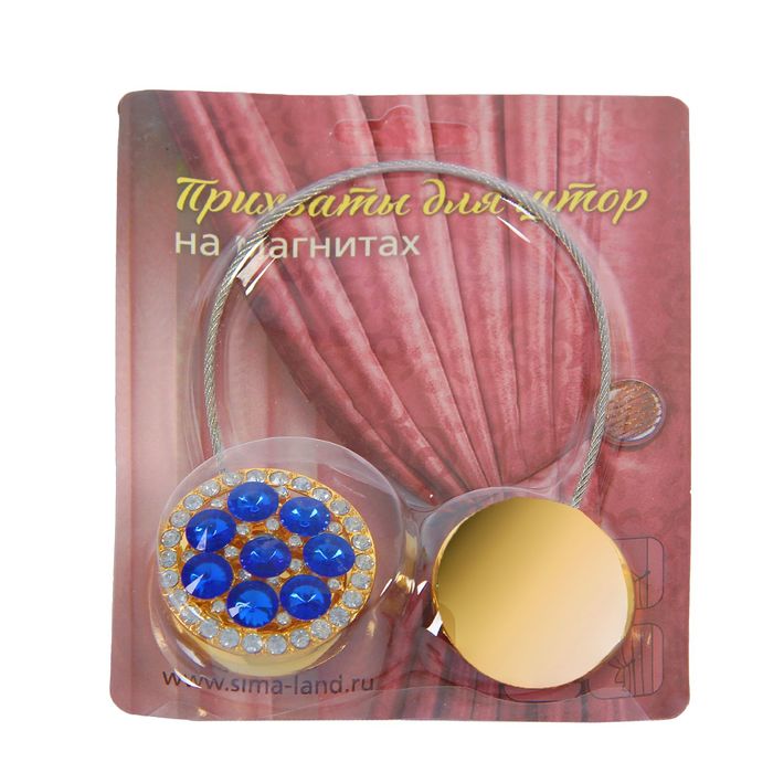 Подхват для штор тросик "Круг", цвет золотой с синими стразами