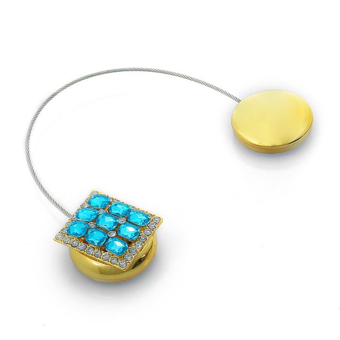 Подхват для штор тросик "Ромб", цвет золотой с синими стразами