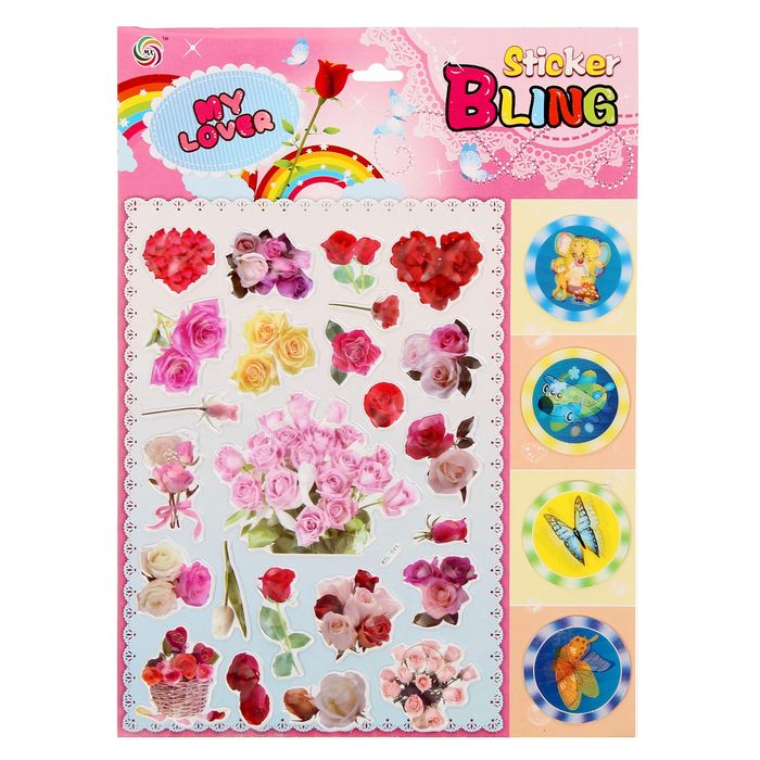 Наклейка "Бабочки и цветы" МИКС