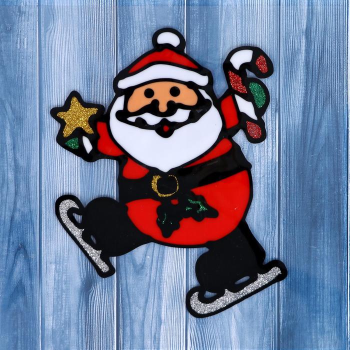 Наклейка на стекло &quot;Дед Мороз на коньках&quot;