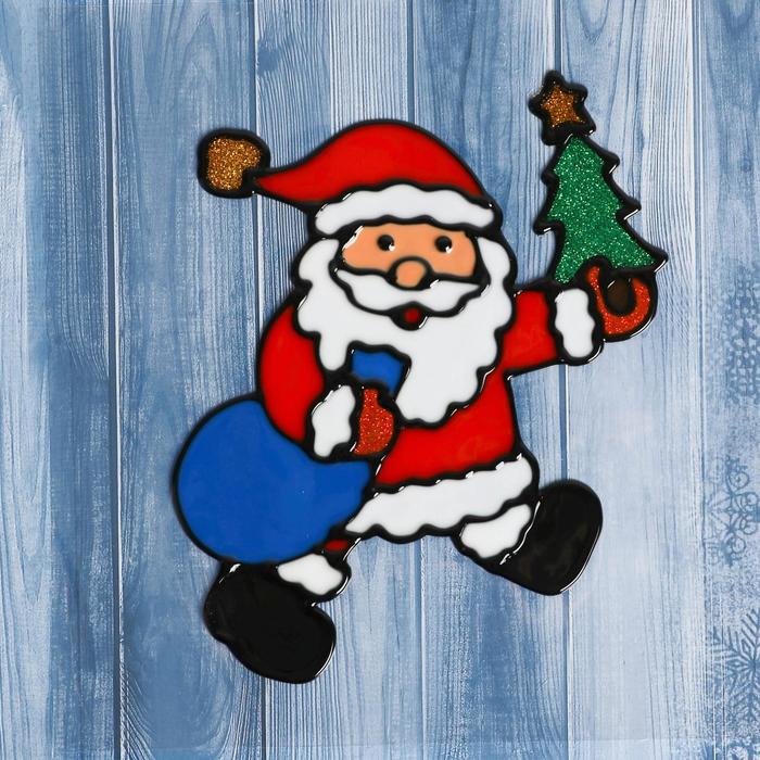 Наклейка на стекло Дед Мороз с ёлкой и мешком 11х14 см дед мороз с ёлкой и подарком 15 см микс